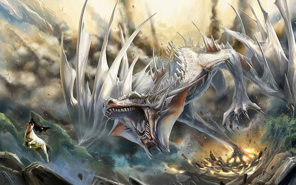 gray dragon digital wallpaper, dragon, fantasy art HD wallpaper