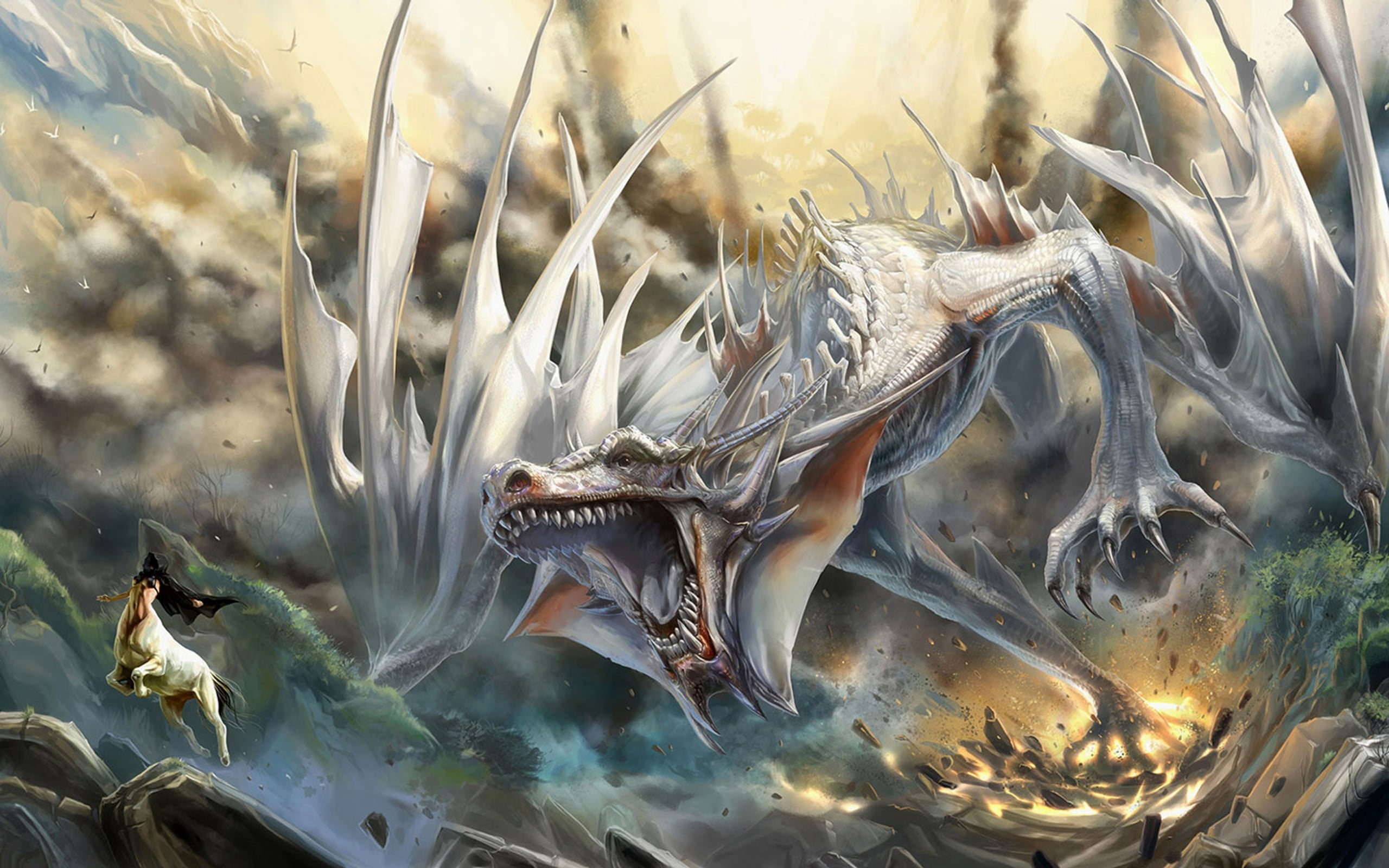 gray dragon digital wallpaper, dragon, fantasy art