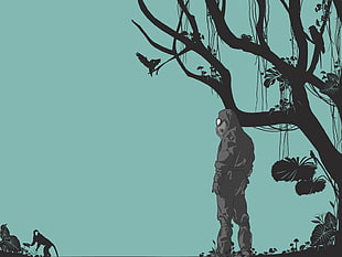 man standing near tree illustration