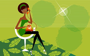 woman in green dress illustration