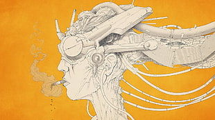 smoking person with robot head illustration, artwork, cyborg, smoking