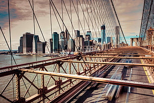 Brooklyn Bridge, New York, Brooklyn Bridge, bridge, car, water HD wallpaper