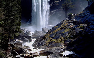 waterfalls in grey rocks, nature, landscape, waterfall, Yosemite National Park HD wallpaper