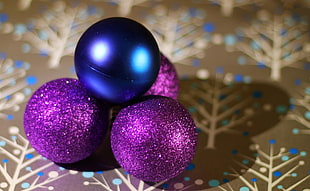 purple and blue baubles HD wallpaper