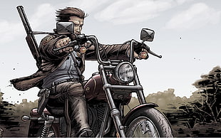 man riding motorcycle illustration HD wallpaper