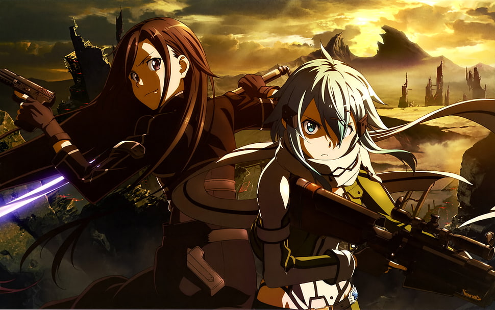 anime wallpaper, Sword Art Online, Shinon(Sword Art Online), Kirigaya Kazuto, Gun Gale Online  HD wallpaper