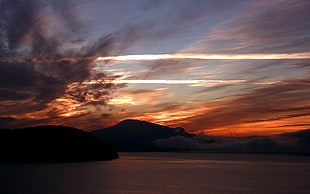 silhouette of mountain during sunset, landscape