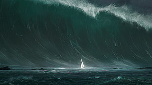white sailboat, fantasy art HD wallpaper