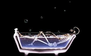 skeleton in bathtub with bubbles digital art