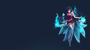 Ahri from League of Legends illustration, Ahri, League of Legends, anime girls, blue background