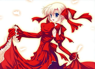 female anime character raising her dress cip art HD wallpaper