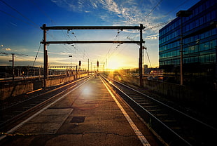 HDR photography or railway during daytime HD wallpaper