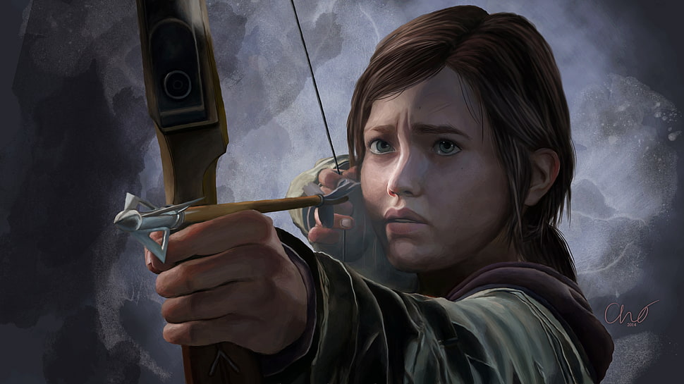 girl holding bow and arrow painting HD wallpaper