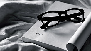 black framed eyeglasses, monochrome, glasses