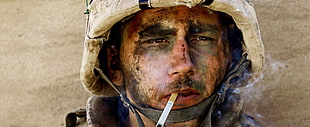 white and brown cigarette stick, sad, soldier, war, smoking