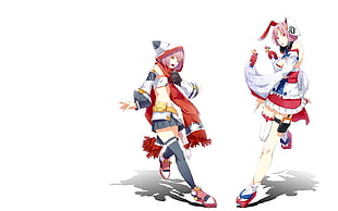 two female anime character illustration
