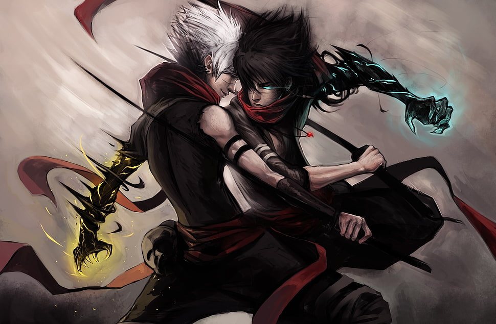 two male character fighting illustration HD wallpaper