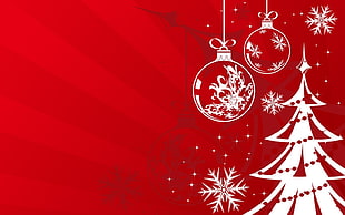 white Christmas tree illustration, holiday, Christmas, Christmas ornaments 