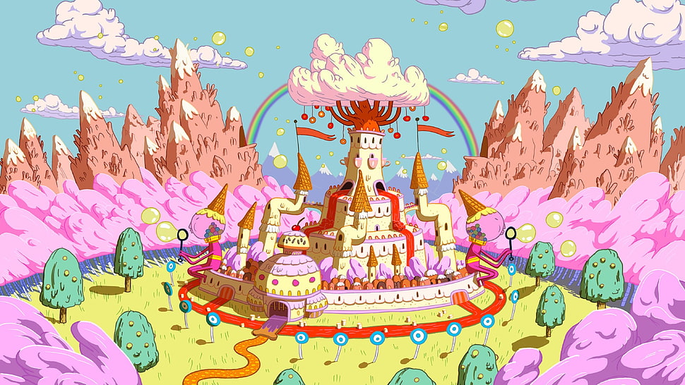 pink and white castle painting, Adventure Time HD wallpaper