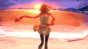 girl character standing near beach animated wallpaper