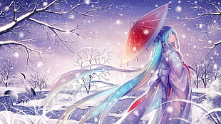 Kagura character, Vocaloid, Hatsune Miku, snow, traditional clothing
