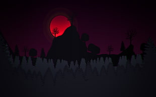 blood moon illustration, Flatdesign, landscape