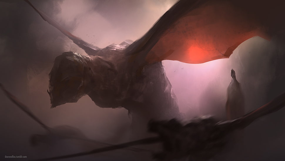 black and brown dragon in mist 3D wallpaper HD wallpaper