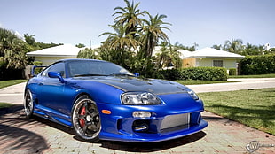 blue coupe near the grass lawn, Toyota Supra, Toyota, Supra, Miami