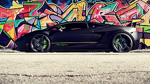 black coupe, Lamborghini Gallardo Superleggera LP570, graffiti, car