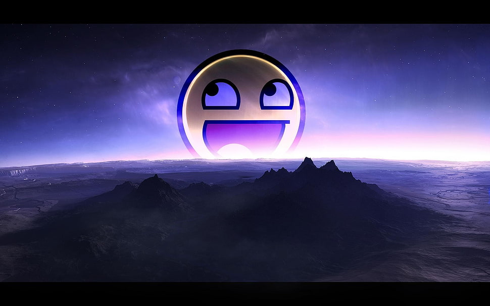 Emoticon illustration, horizon, memes, awesome face, mountains HD wallpaper