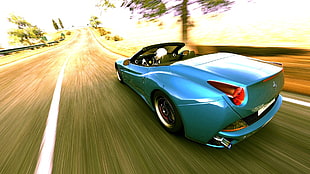 blue convertible coupe, Ferrari California, Gran Turismo 5, car, Ferrari