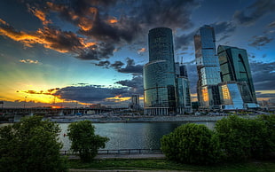 blue glass buildings, city, cityscape, Moscow, Russia