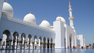 white mosque, Abu Dhabi, Islamic architecture, architecture, sunlight