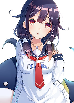 female anime character wearing white and blue uniform