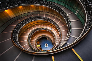 brown spiral stairs, architecture, stairs, Vatican City, spiral