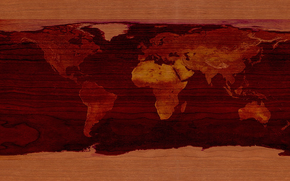 brown abstract painting, wood, world map, photo manipulation HD wallpaper