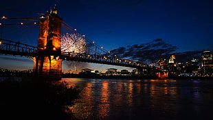 Brooklyn Bridge, fireworks, night, bridge, Thunder Over Louisville HD wallpaper