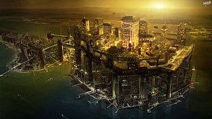 city's buildings digital wallpaper, Deus Ex: Human Revolution, concept art, video games