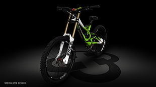 green and white motocross bike, Specialized, demo, Downhill mountain biking, bicycle