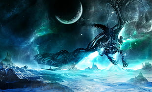 Winter Wyvern wallpaper, space, dragon, fantasy art, planet