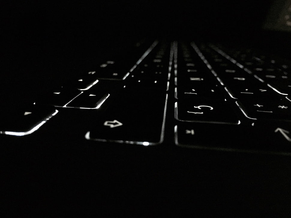 black laptop computer, dark, keyboards, macro, lights HD wallpaper
