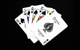 plush card game, black background, cards, minimalism, spades