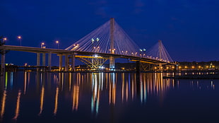 lighted bridge during nighttime, port mann bridge HD wallpaper