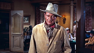 men's gray cowboy hat, movies, western, John Wayne, Rio Bravo