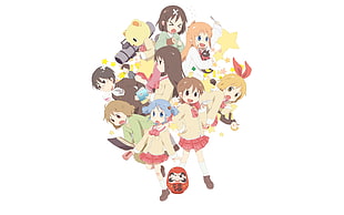 female cartoon characters illustration, Nichijou, Naganohara Mio, Aioi Yuuko, Mai Minakami HD wallpaper