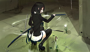 female character holding swords illustration