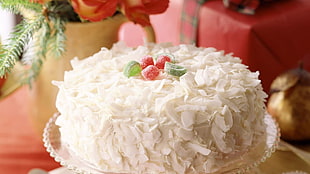 round white cake with toppings
