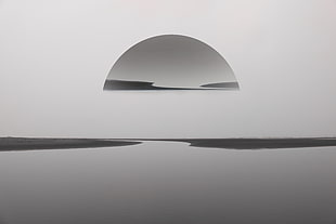 moon artwork, beach, reflection, monochrome