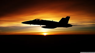 jet silhouette photo, military, McDonnell Douglas F/A-18 Hornet, dusk, military aircraft HD wallpaper