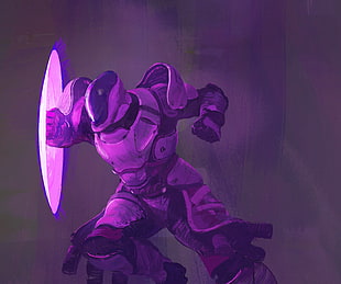 purple warrior illustration HD wallpaper